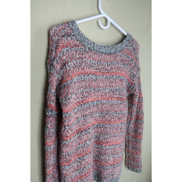 Aeropostale Knit Sweater Womens Size XS Gray Pink Stripe Long Sleeves Oversized - Picture 6 of 9